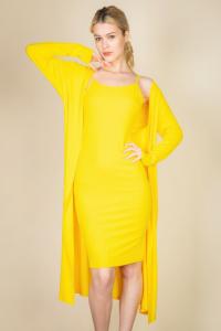 Женский ребристый кардиган и миди-платье-футляр с ками TRUEDAMES, желтый