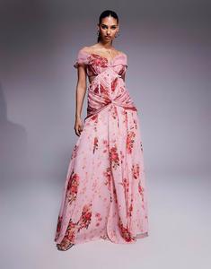 Платье макси из органзы и шифона с цветочным принтом ASOS LUXE