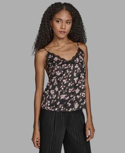 Женская майка с цветочным принтом и V-образным вырезом BCBG, Black