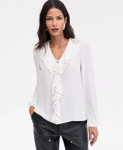 Женская блузка с воротником-рюшем и V-образным вырезом I.N.C. International Concepts, слоновая кость/кремовый