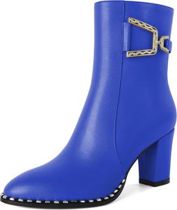 Younton Женские ботильоны на массивном каблуке, модные ботинки с бусинами, боковая молния, округлый носок, подходящие для работы, официального стиля, с 3-дюймовым каблуком, стильные и трендовые ботильоны