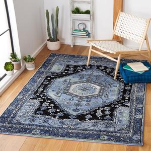 Ковер SAFAVIEH, 161 x 229 см, Vintage Hamadan Collection, Light Blue & Black, традиционный восточный дизайн, не линяет и прост в уходе, идеален для помещений с высокой проходимостью в гостиной, спальне (VTH204J)