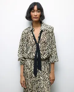 Блузка с длинным рукавом, принт с золотой нитью и шнуровкой Tintoretto, зеленый