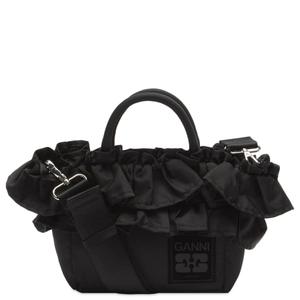 Мини-Шоппер с оборкой Ganni, черный