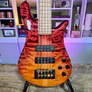 Spector (USA) Spector USA NS-5 2025 - Fire Fade, верх из кленового шпона, гриф из клена с глазками птицы