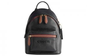 Маленький рюкзак из шагреневой кожи унисекс коричневый и черный COACH