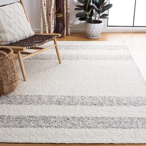 Ковер SAFAVIEH, 122 x 183 см, Natura Collection, Ivory & Black, ручной работы из шерсти, идеален для помещений с высокой проходимостью: прихожая, гостиная, спальня (NAT333A)