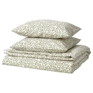 Комплект постельного белья Ikea Sorgmantel, 3 предмета, 240x220/50x60 см, белый/зеленый