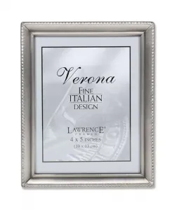 Антикварная оловянная фоторамка с бисерным узором по краю — 4" x 5" Lawrence Frames, silver
