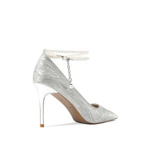 Инкрустированная камнями бабочка на тонком каблуке Женские туфли на шпильке Серебро Crelinkxlat, [Подарочная шкатулка] Серебро 8 см