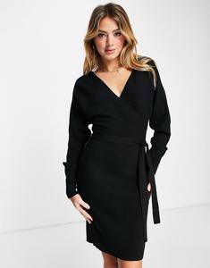 Платье мини Vero Moda Wrap Belted Long Sleeve Knitted, черный
