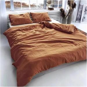 Generic Комплект постельного белья из натурального льна, дышащий, коричневый Brown