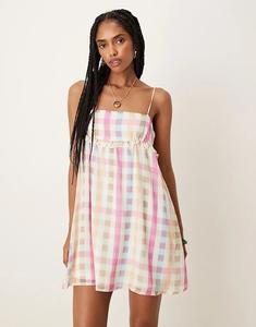 Мини-платье ASOS DESIGN с завязками на бретелях в синюю клетку