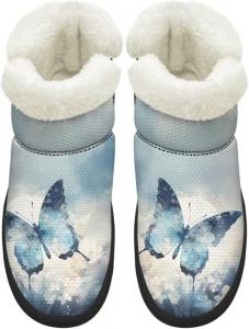 Женские удобные зимние сапоги для прогулок с противоскользящей подошвой EVA, сапоги средней длины с искусственным мехом внутри, размеры 4,5-12 Chririnla, Elegant Blue Butterfly