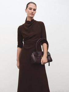 Платье миди Caro с защипами Mango, Dark Brown
