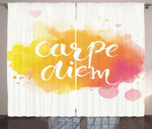 Желто-белая деревенская штора ABAKUHAUS, Carpe Diem Art, присборенная тесьма для спальни с петлями и крючками, 280 x 175 см, цвет: желто-розовый с календулой Abakuhaus