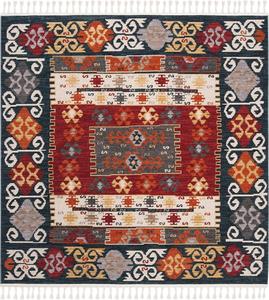 Ковер SAFAVIEH, 191 x 191 см, Farmhouse Collection, Cream & Navy, дизайн в стиле бохо марокканский племенной с кистями, без линьки и простой в уходе, идеален для помещений с высокой проходимостью в гостиной, спальне (FMH847A)