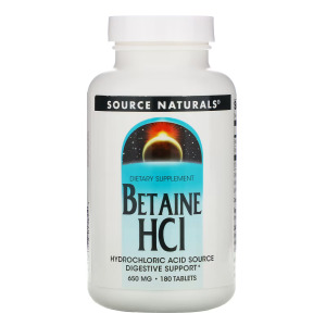 Source Naturals, Бетаина гидрохлорид, 650 мг, 180 таблеток