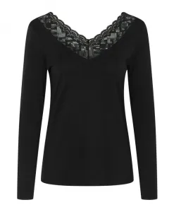 Футболка с кружевной отделкой по V-образному вырезу Cream, черный