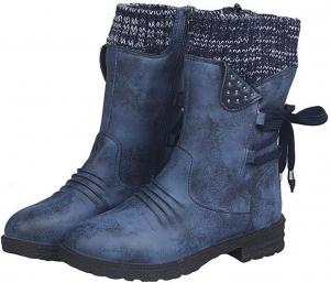 Женские зимние сапоги UOQAPRE до середины икры, утепленные мехом, широкие для голени, слипоны, модные ботинки, боевые, для верховой езды и военные, Blue-01