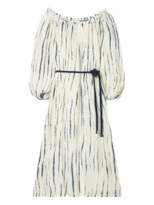 Платье миди с объемными рукавами и поясом Tory Burch, белый