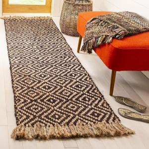 Ковер-дорожка SAFAVIEH, 69 x 244 см, Natural Fiber Collection, Brown & Natural, ручной работы бохо с ромбовидными кистями из джута, идеален для помещений с высокой проходимостью в гостиной, спальне (NF266E)