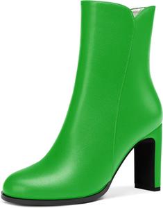 Женские формальные ботильоны SKYSTERRY с матовой поверхностью, круглый носок, на молнии, наружные, с блоковым высоким каблуком 3,3 дюйма, Green