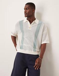 Свободное трикотажное поло Airtex цвета кремовый с синими полосками Asos Design