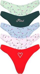 Victoria's Secret PINK Женские хлопковые трусики-стринги, Holiday Lights Pack