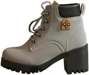 Женские модные ботинки Faithgee с однотонным цветом и шнуровкой, повседневные удобные ботинки с круглым носком для ежедневной носки, стильная обувь для женщин, подходящая ко всем образам, Grey