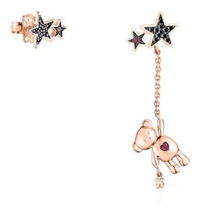 Серьги Tous Teddy Bear Stars Short/long, розовое серебро/шпинель/рубин