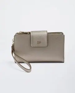 Большой однотонный женский кошелек на пуговицах Parfois, серебряный