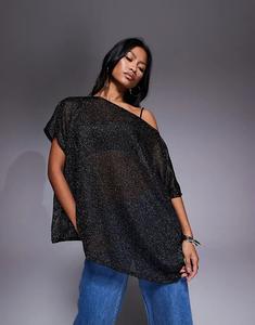 Прозрачный металлический топ-кейп свободного кроя с открытыми плечами ASOS DESIGN черного цвета