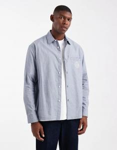 Свободная клетчатая рубашка с вышивкой на груди ASOS DESIGN синего цвета