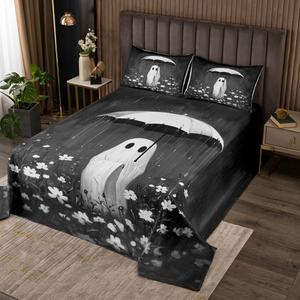 Erosebridal Готический комплект постельного белья с принтом привидений и цветов в серых тонах для Хэллоуина, Grey