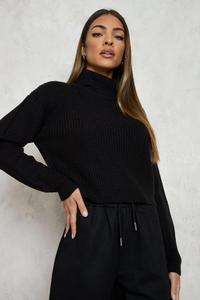 Укороченный свитер с вороткой рыбак Boohoo, черный