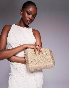 Соломенная сумка-клатч True Decadence с бахромой коричневого цвета