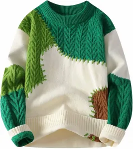 Мужской свитер с цветными блоками, свободный крой с контрастными вставками