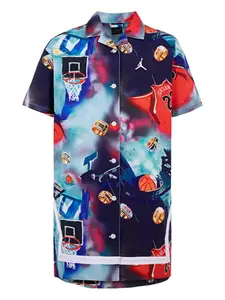 Платье-рубашка с графичным принтом Jordan Kids, синий