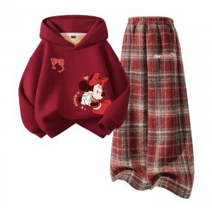 Детская повседневная спортивная одежда с капюшоном, утепленная Disney, [thickened and fleece-lined]diyingxi k бордовый+dychang metal label k красный plaid