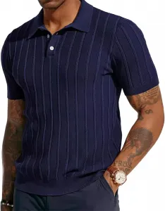 Мужская вязаная поло с коротким рукавом, рифленая текстура CHXLQQX