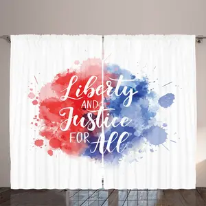 Штора в деревенском стиле ABAKUHAUS 4 июля, акварельный текст Правосудие, универсальные ленточные шторы для гостиной с петлями и крючками, 280 x 225 см, белая и разноцветная Abakuhaus