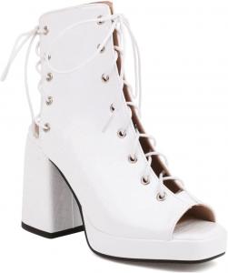 Женские сандалии на высоком массивном каблуке, с открытым носком, на платформе, с кружевной шнуровкой, нарядные сандалии на каблуке, ботильоны JOEUSTY, White