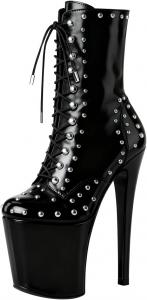 Женские ботильоны FYS с круглым носком, заклепками, на массивном высоком каблуке, короткие, со шнуровкой, сексуальные для вечеринок, танцев и клубов, размеры 4-16 US, Black