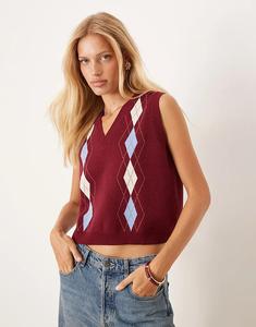 Тонкая трикотажная майка ASOS DESIGN на пуговицах с ромбовидным узором