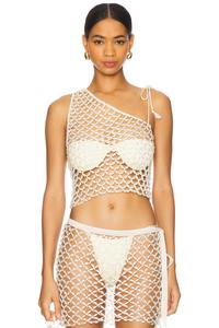 Топ с одним плечом с ручной вязкой и жемчужным украшением My Beachy Side, ivory