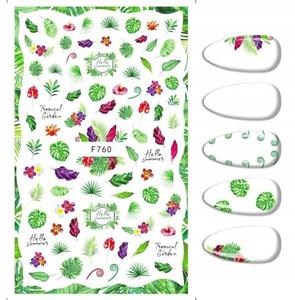 Наклейки для дизайна ногтей с узорами цветов и листьев F-760, Frezarkowo