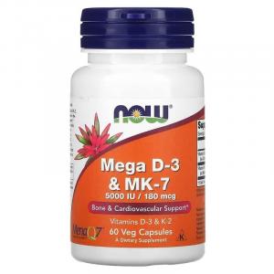 Mega D-3 и MK-7 NOW Foods 180 мкг 5000 МЕ, 60 капсул