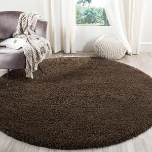 Ковер SAFAVIEH, 201 x 201 см, Santa Monica Shag Collection Round Brown SGN725 сплошной без ворса для гостиной спальни столовой прихожей плюшевый