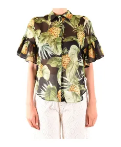 Черная хлопковая рубашка с цветочным принтом Twinset, мультиколор